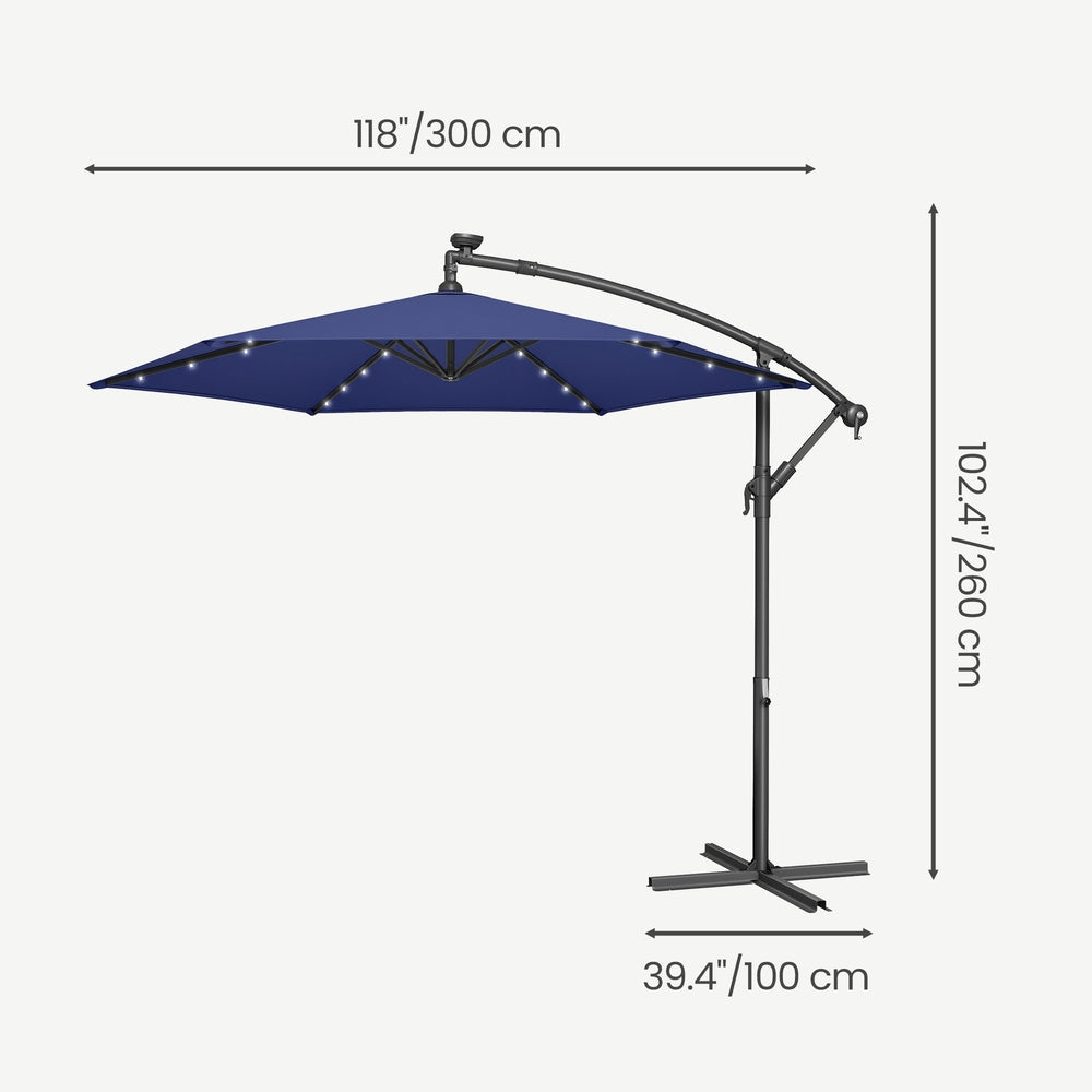 Outdoor Hanging Parasol Umbrella - Powder-Coated Metal Pole - Navy Blue
