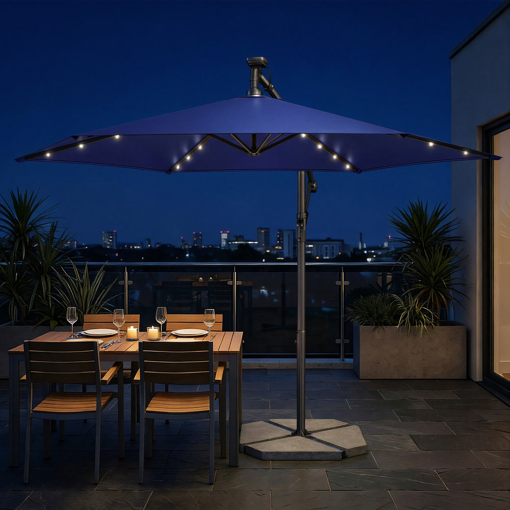 Outdoor Hanging Parasol Umbrella - Powder-Coated Metal Pole - Navy Blue