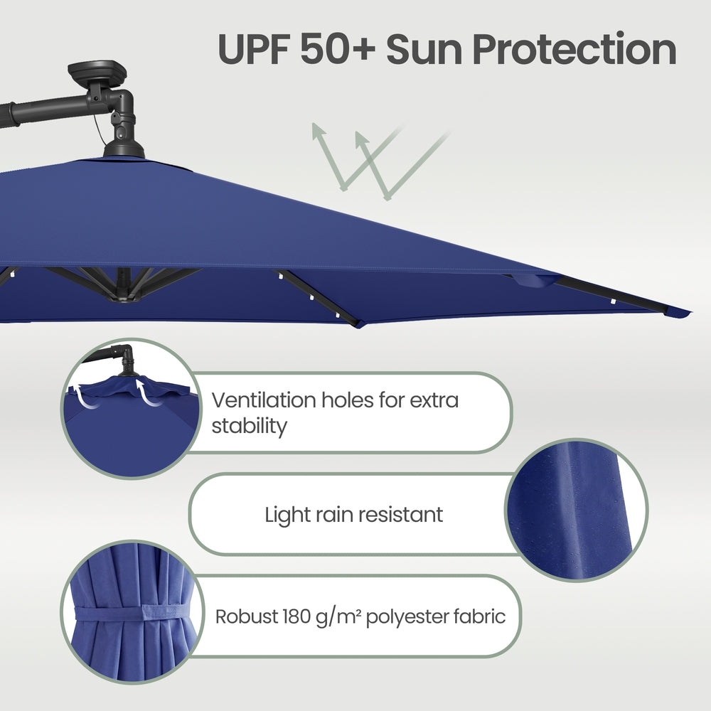 Outdoor Hanging Parasol Umbrella - Powder-Coated Metal Pole - Navy Blue