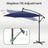 Outdoor Hanging Parasol Umbrella - Powder-Coated Metal Pole - Navy Blue