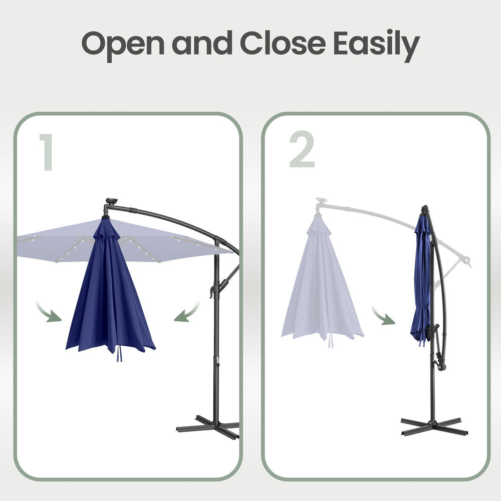Outdoor Hanging Parasol Umbrella - Powder-Coated Metal Pole - Navy Blue