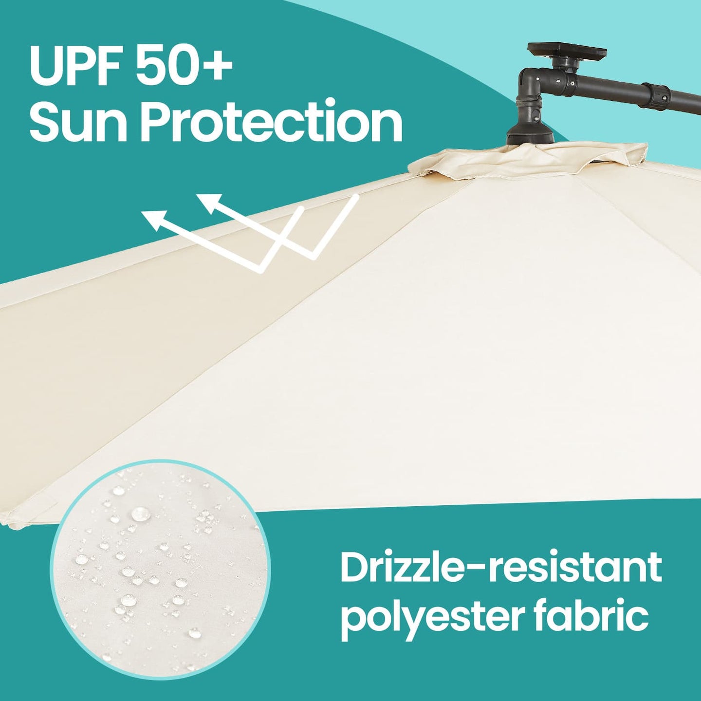 Cantilever Patio Parasol - Fabric - Grey - 32 Solar-Powered LED Lights