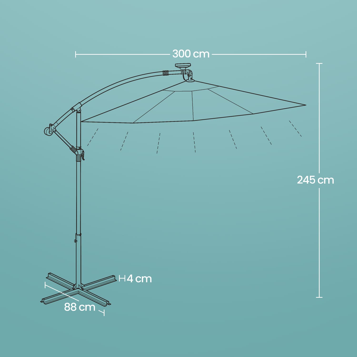 Cantilever Patio Parasol - Fabric - Grey - 32 Solar-Powered LED Lights