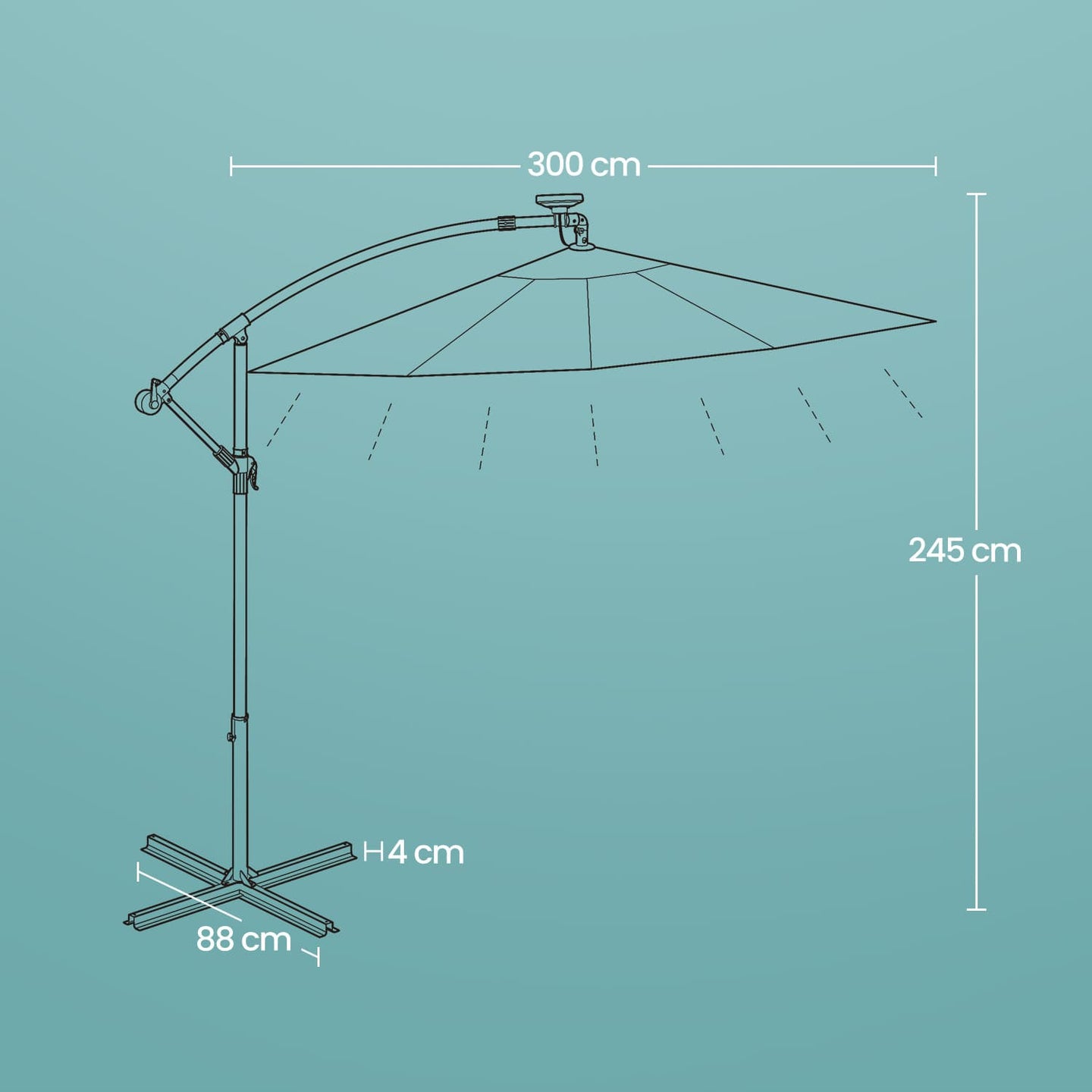 Cantilever Patio Parasol - Fabric - Grey - 32 Solar-Powered LED Lights