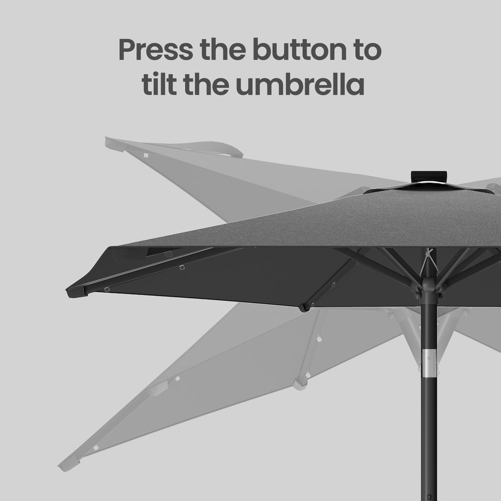 Outdoor Patio Umbrella - 2.7m - Steel Frame - Solar LED Lights