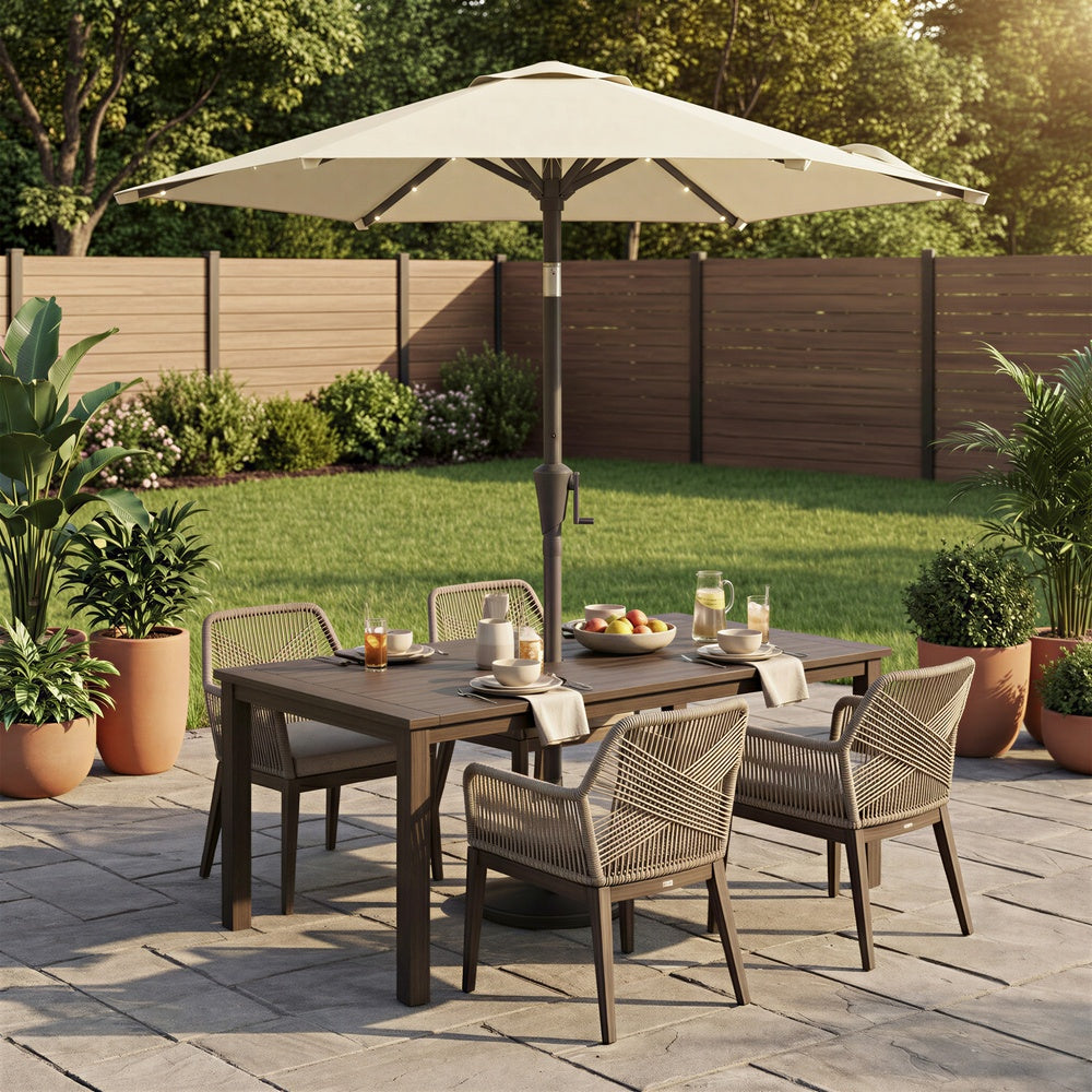Outdoor Patio Umbrella - 2.7m - Steel Frame - Solar LED Lights