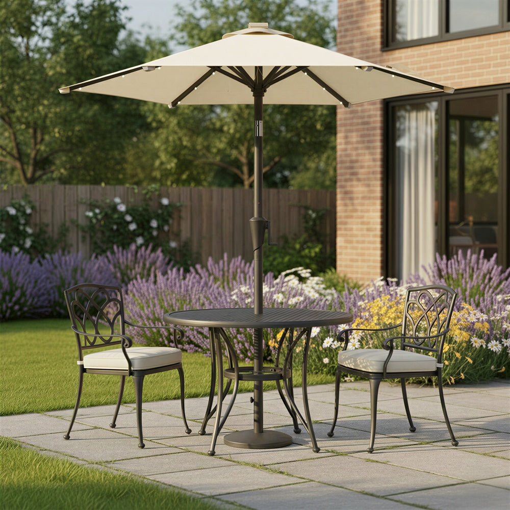 Outdoor Patio Umbrella - 2.7m - Steel Frame - Solar LED Lights