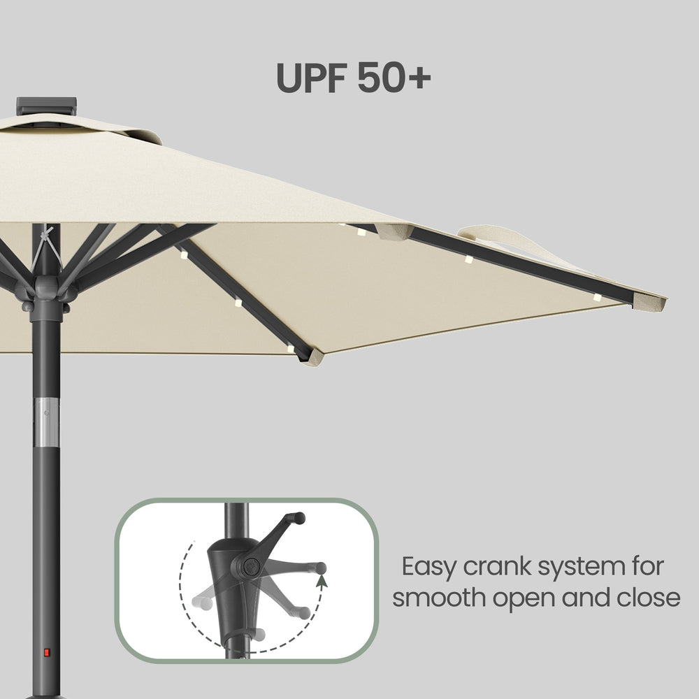 Outdoor Patio Umbrella - 2.7m - Steel Frame - Solar LED Lights
