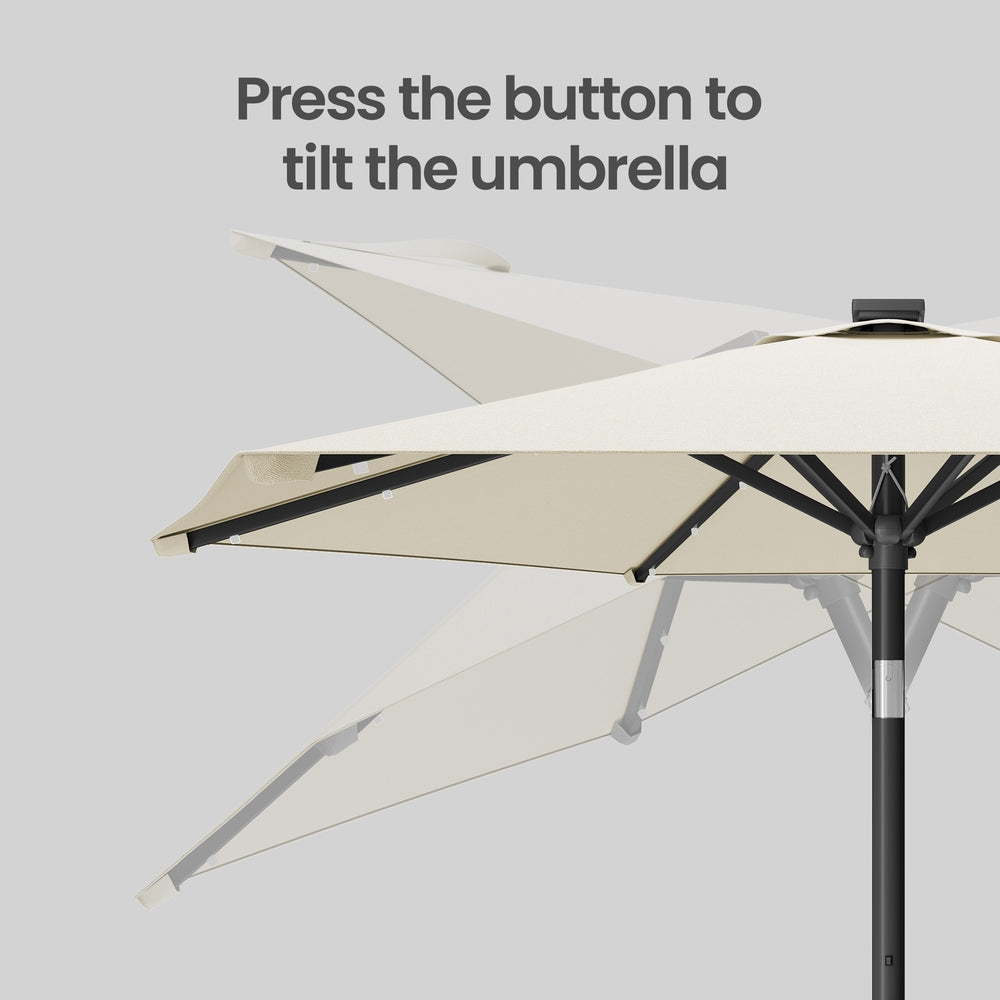 Outdoor Patio Umbrella - 2.7m - Steel Frame - Solar LED Lights