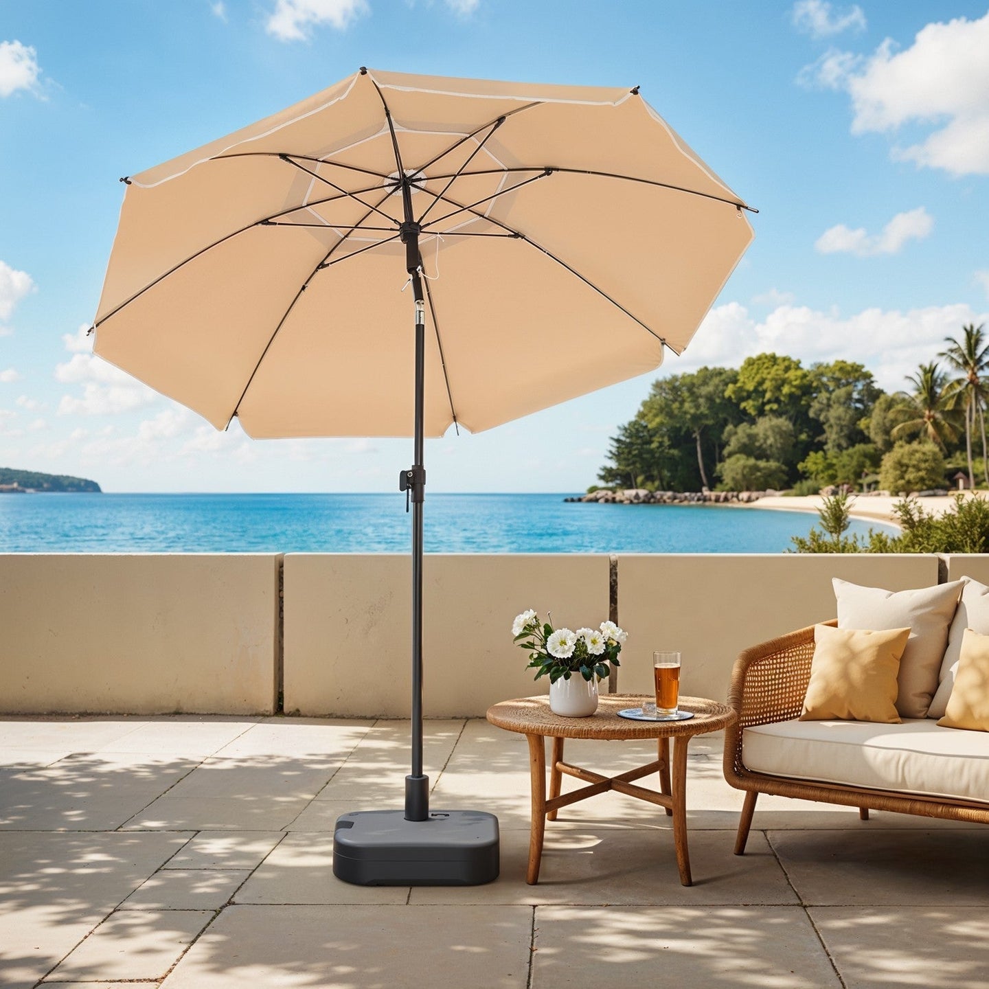 Garden Umbrella - Polyester - Beige - 30° Tilt and Height Adjustable with Portable Carry Bag
