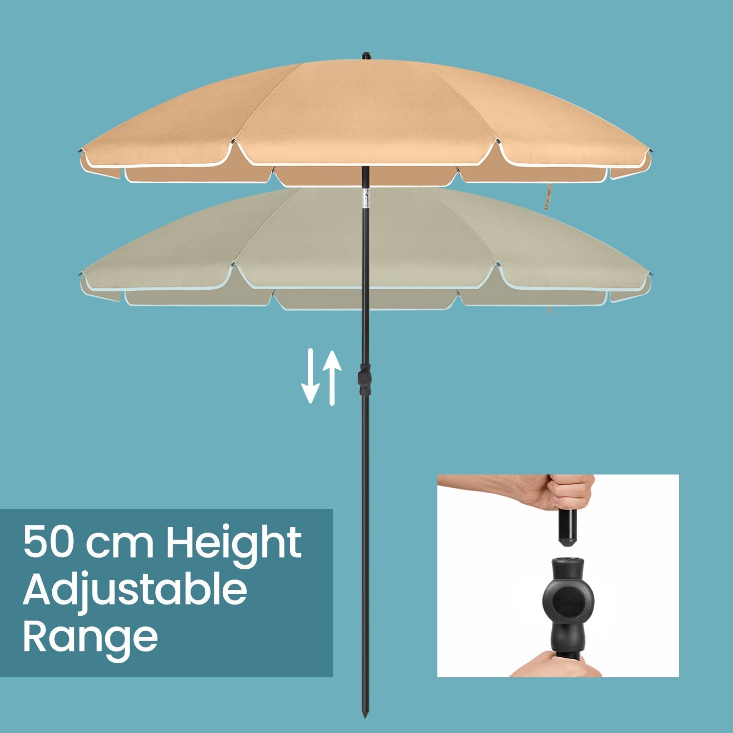 Garden Umbrella - Polyester - Beige - 30° Tilt and Height Adjustable with Portable Carry Bag