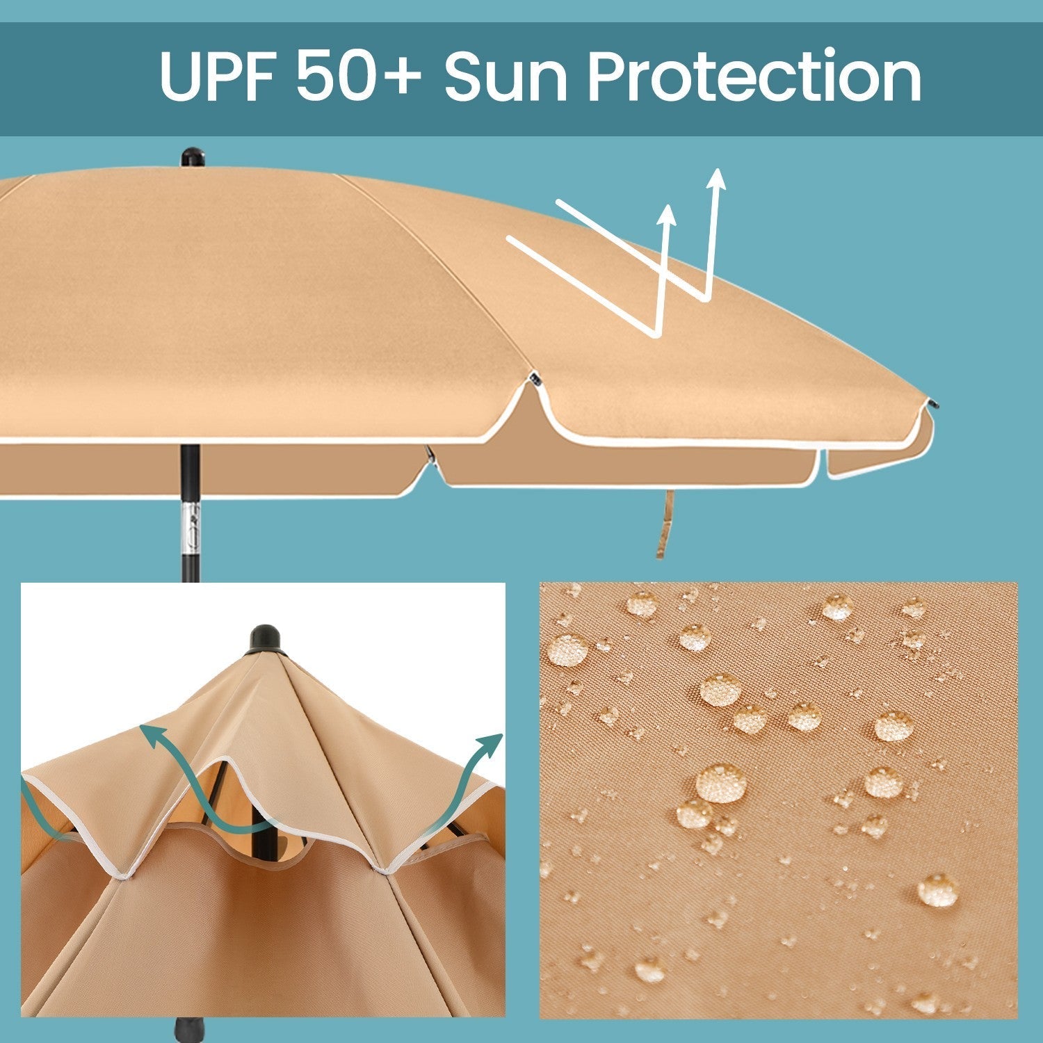 Garden Umbrella - Polyester - Beige - 30° Tilt and Height Adjustable with Portable Carry Bag