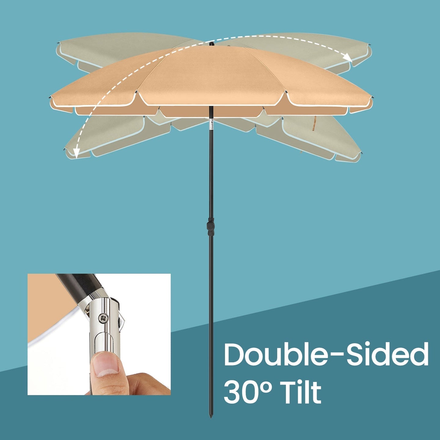 Garden Umbrella - Polyester - Beige - 30° Tilt and Height Adjustable with Portable Carry Bag
