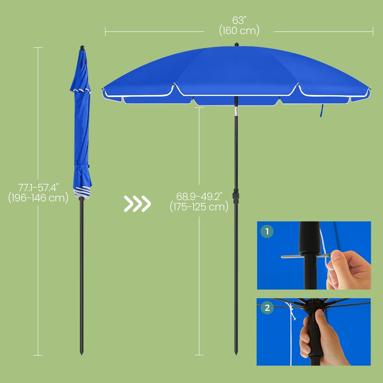 Garden Umbrella - Polyester - Beige - 30° Tilt and Height Adjustable with Portable Carry Bag