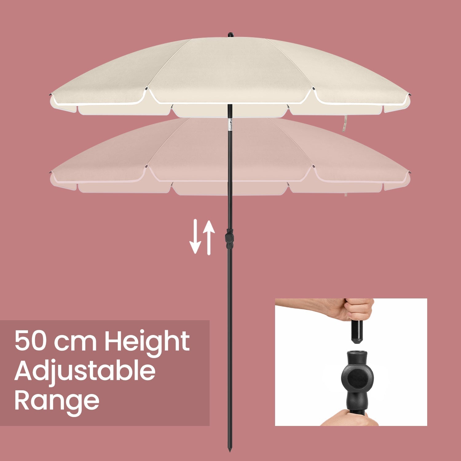 Garden Umbrella - Polyester - Beige - 30° Tilt and Height Adjustable with Portable Carry Bag