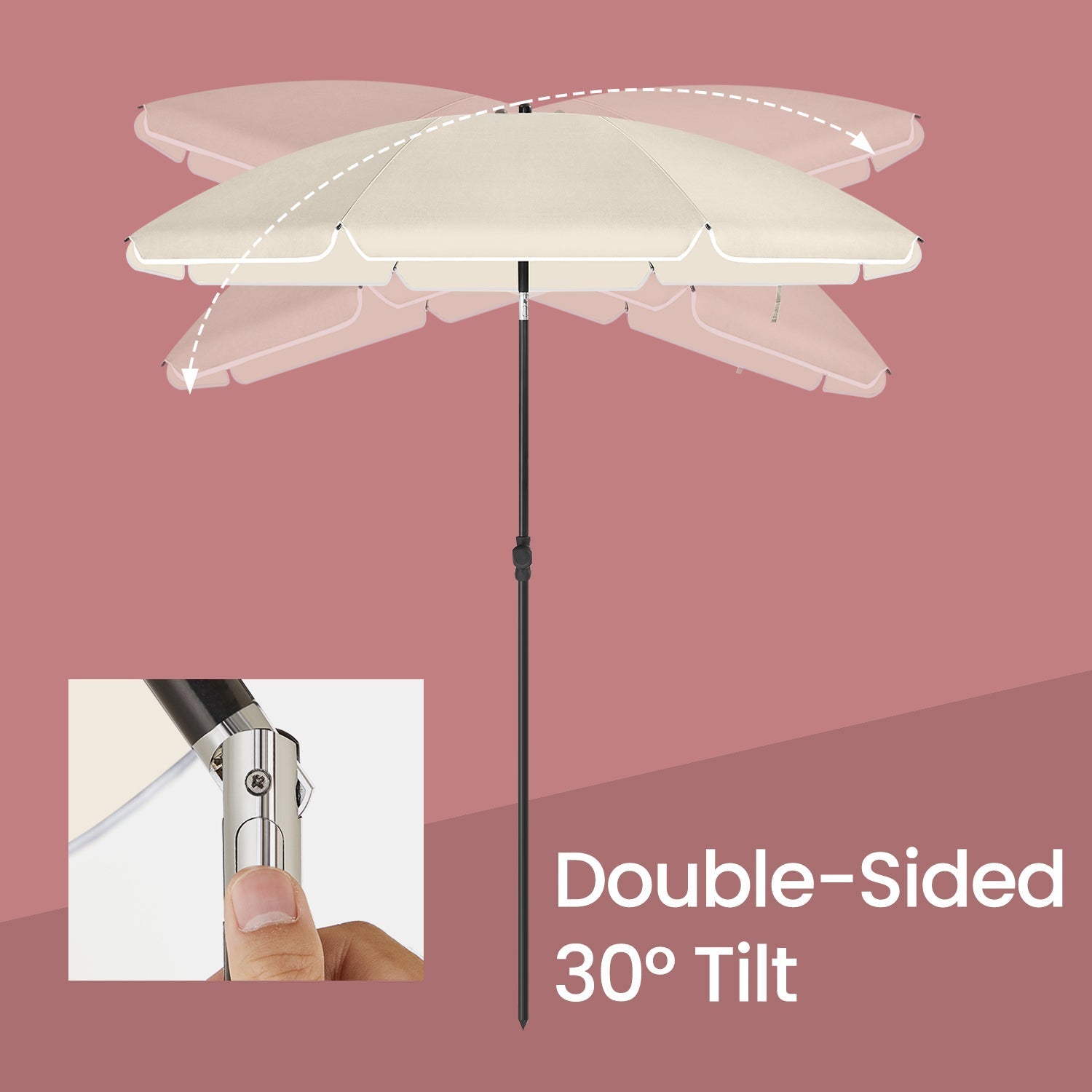 Garden Umbrella - Polyester - Beige - 30° Tilt and Height Adjustable with Portable Carry Bag