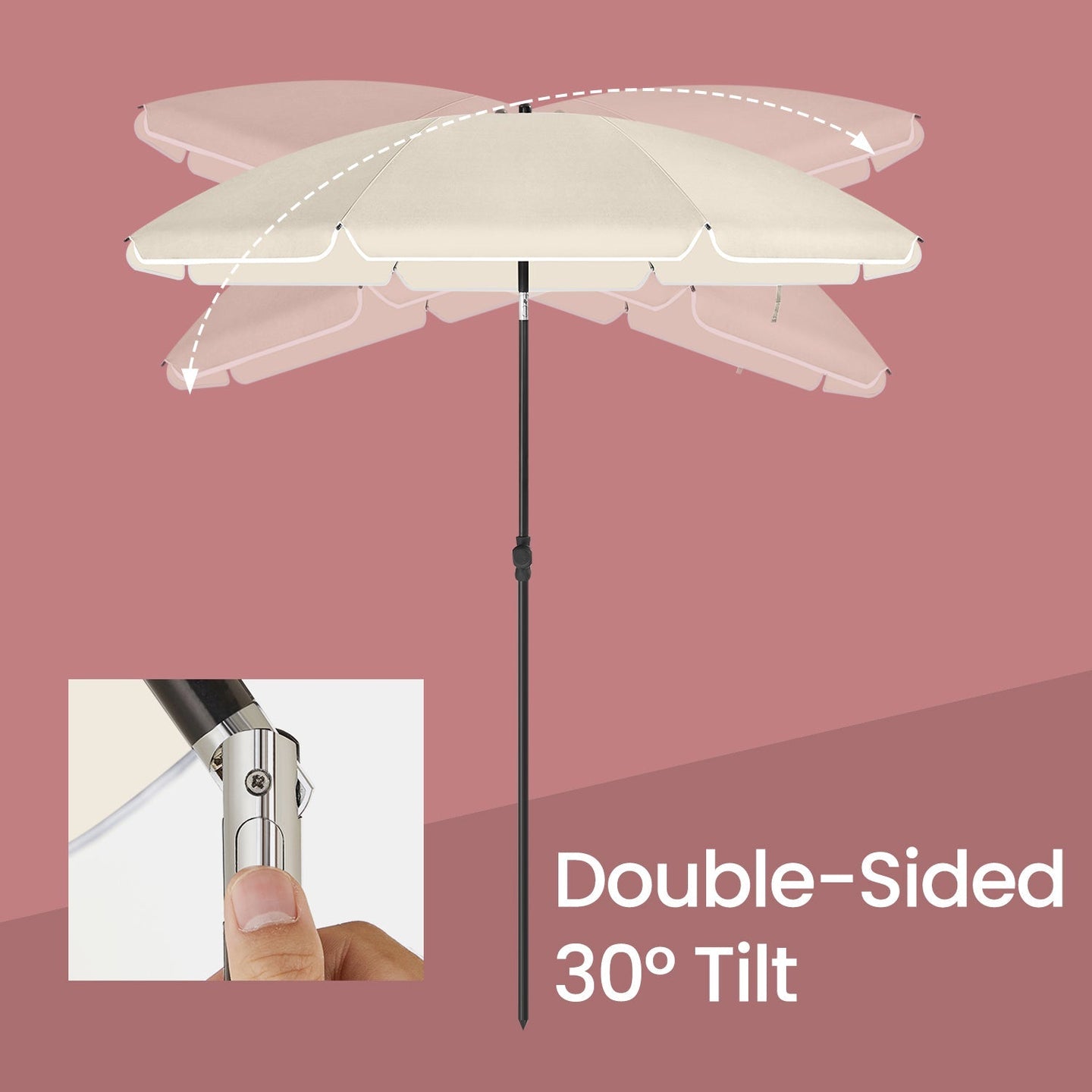 Garden Umbrella - Polyester - Beige - 30° Tilt and Height Adjustable with Portable Carry Bag