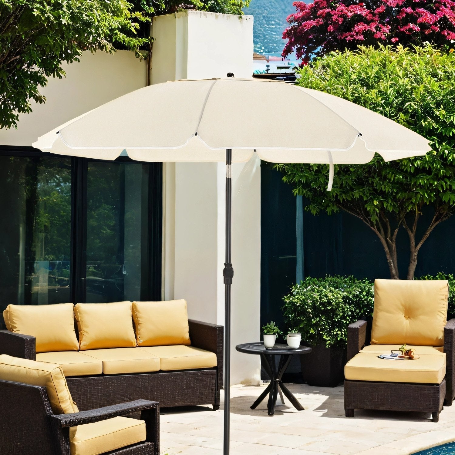 Patio Umbrella - Fabric - Beige - Double-Sided with 30° Tilt and Height Adjustable