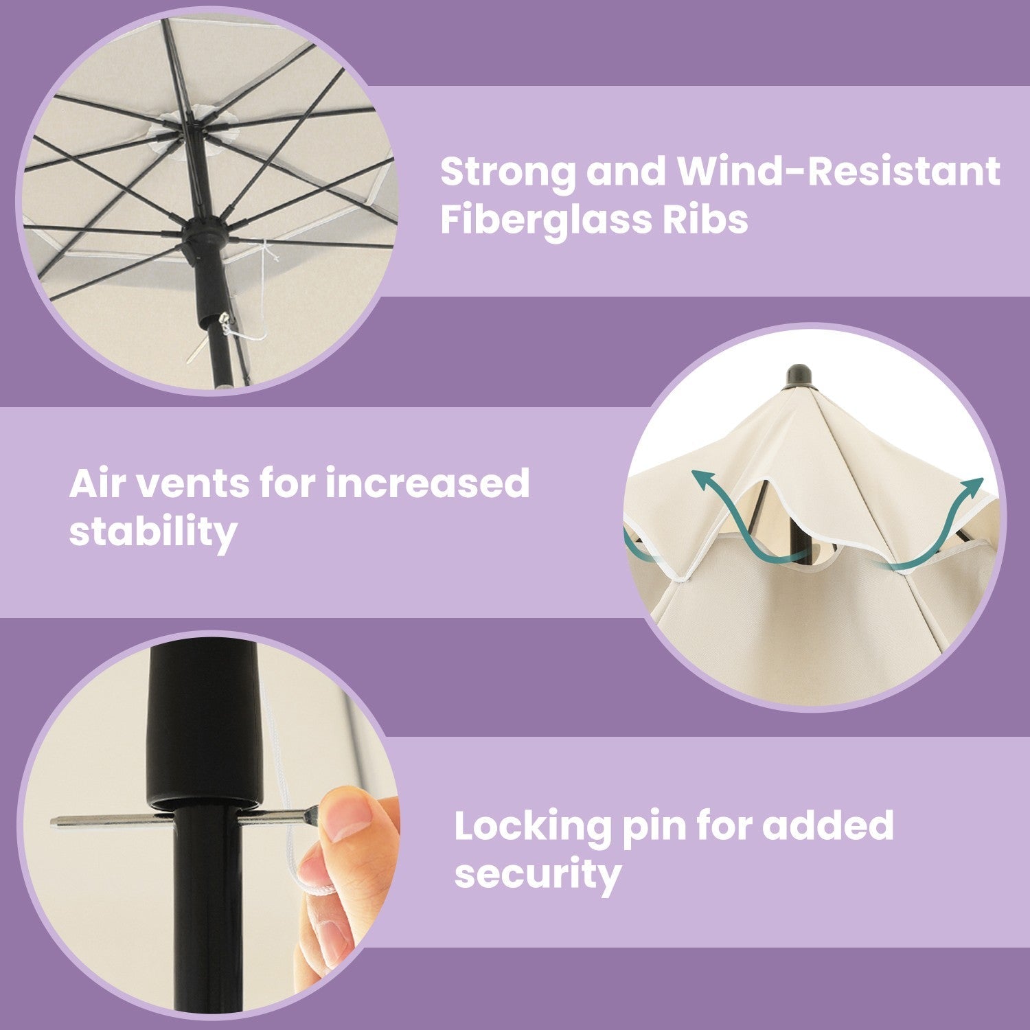 Patio Umbrella - Fabric - Beige - Double-Sided with 30° Tilt and Height Adjustable