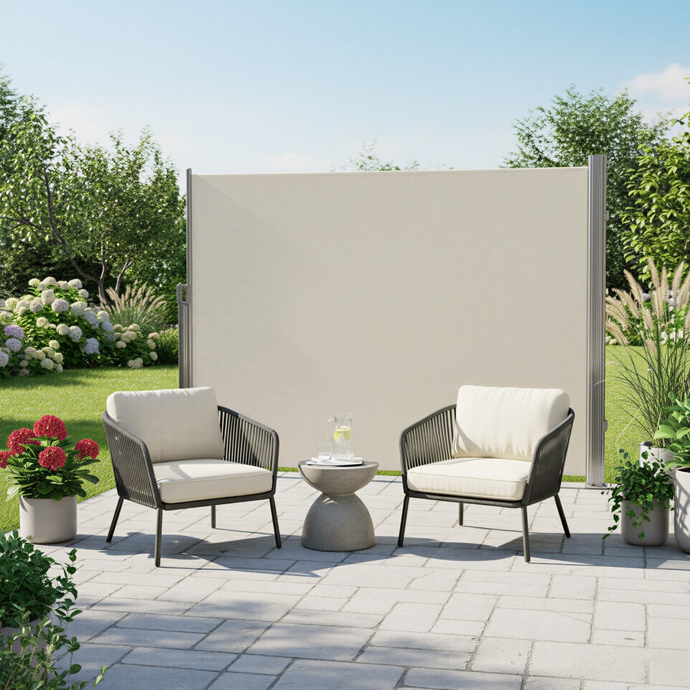 Retractable Patio Privacy Screen - Aluminium and Polyester - Beige