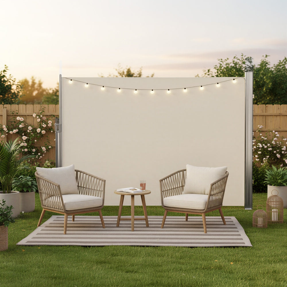 Retractable Patio Privacy Screen - Aluminium and Polyester - Beige