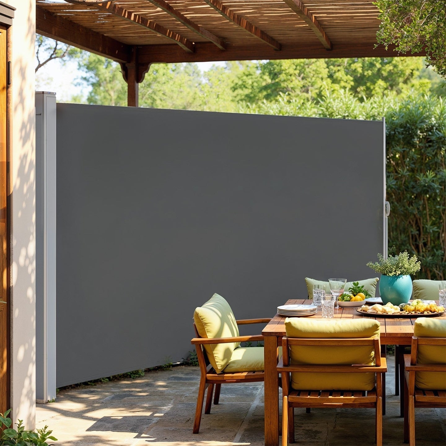 Side Awning - Steel - Anthracite Grey - Extendable Privacy Screen with UPF 50+ Sun Protection