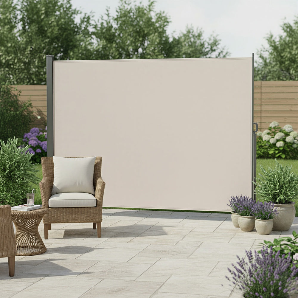 Extendable Side Shade, Privacy Screen - Steel and Polyester - Beige