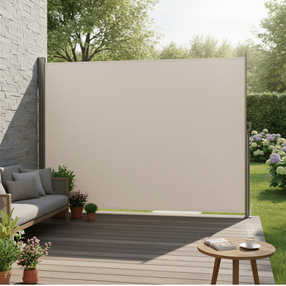 Extendable Side Shade, Privacy Screen - Steel and Polyester - Beige