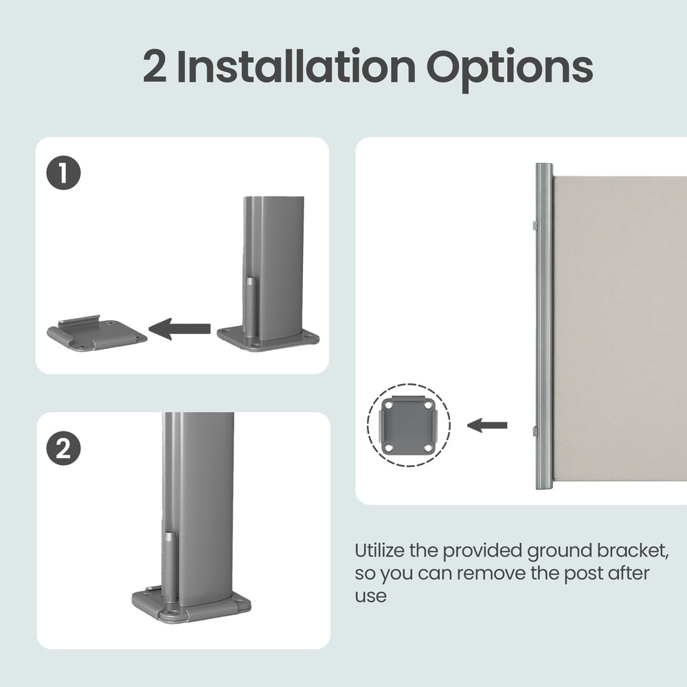 Extendable Side Shade, Privacy Screen - Steel and Polyester - Beige