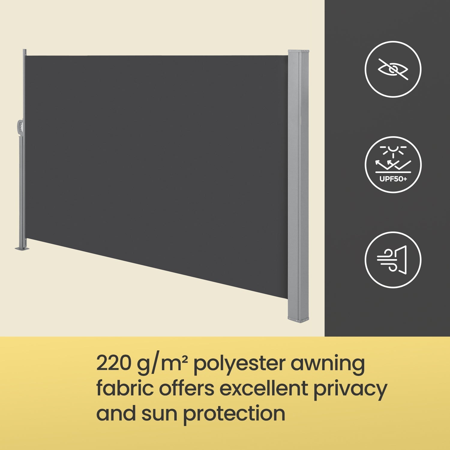 Extendable Side Shade - Steel - Anthracite Grey - Privacy Screen and Sun Protection for Patio