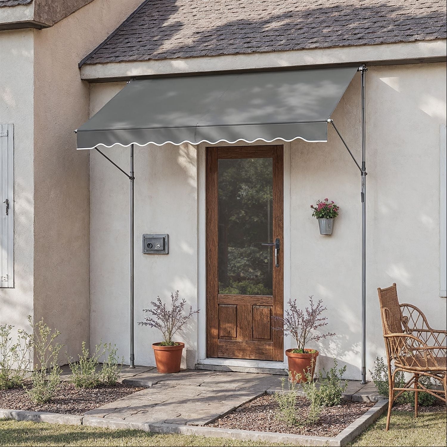 Retractable Awning - Fabric - Grey - Manual and Height-Adjustable with Crank