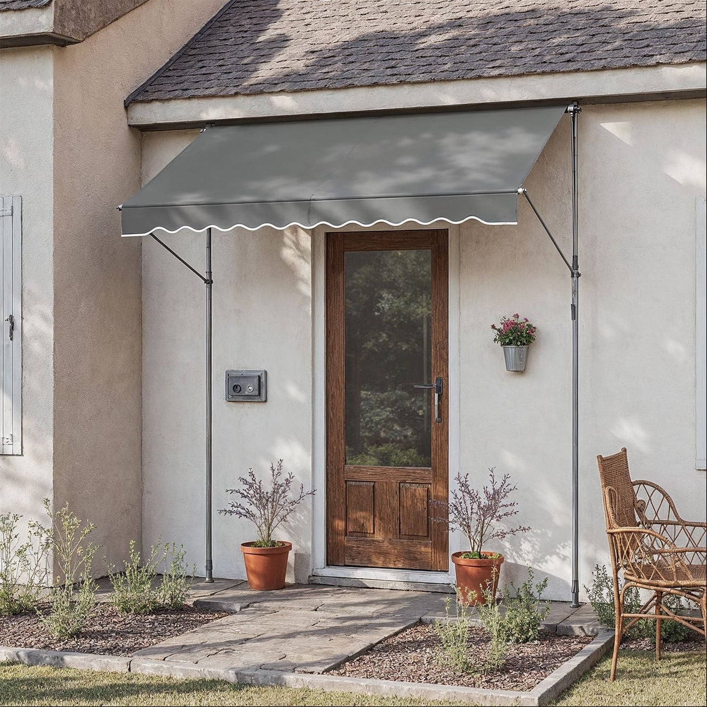 Retractable Awning - Fabric - Grey - Manual and Height-Adjustable with Crank
