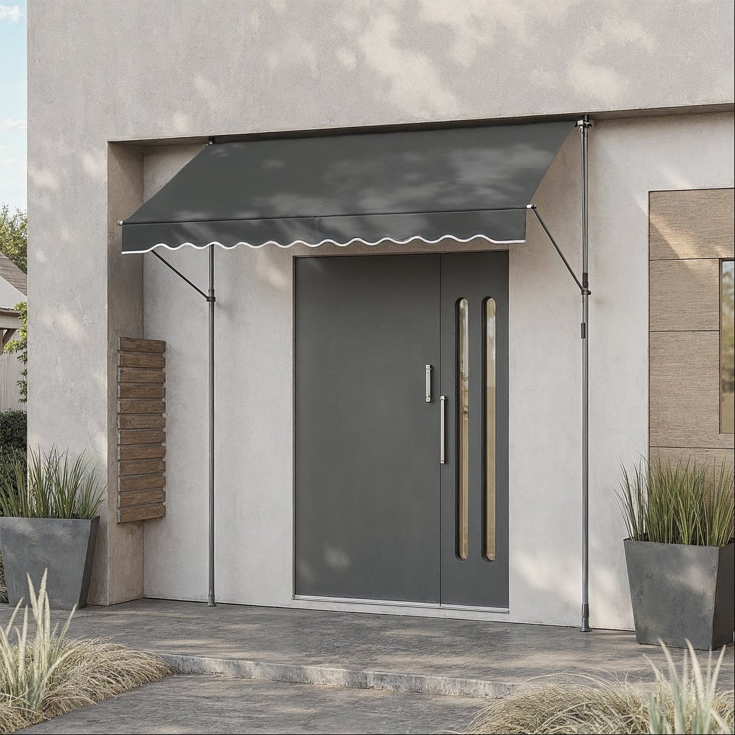 Retractable Awning - Fabric - Grey - Manual and Height-Adjustable with Crank