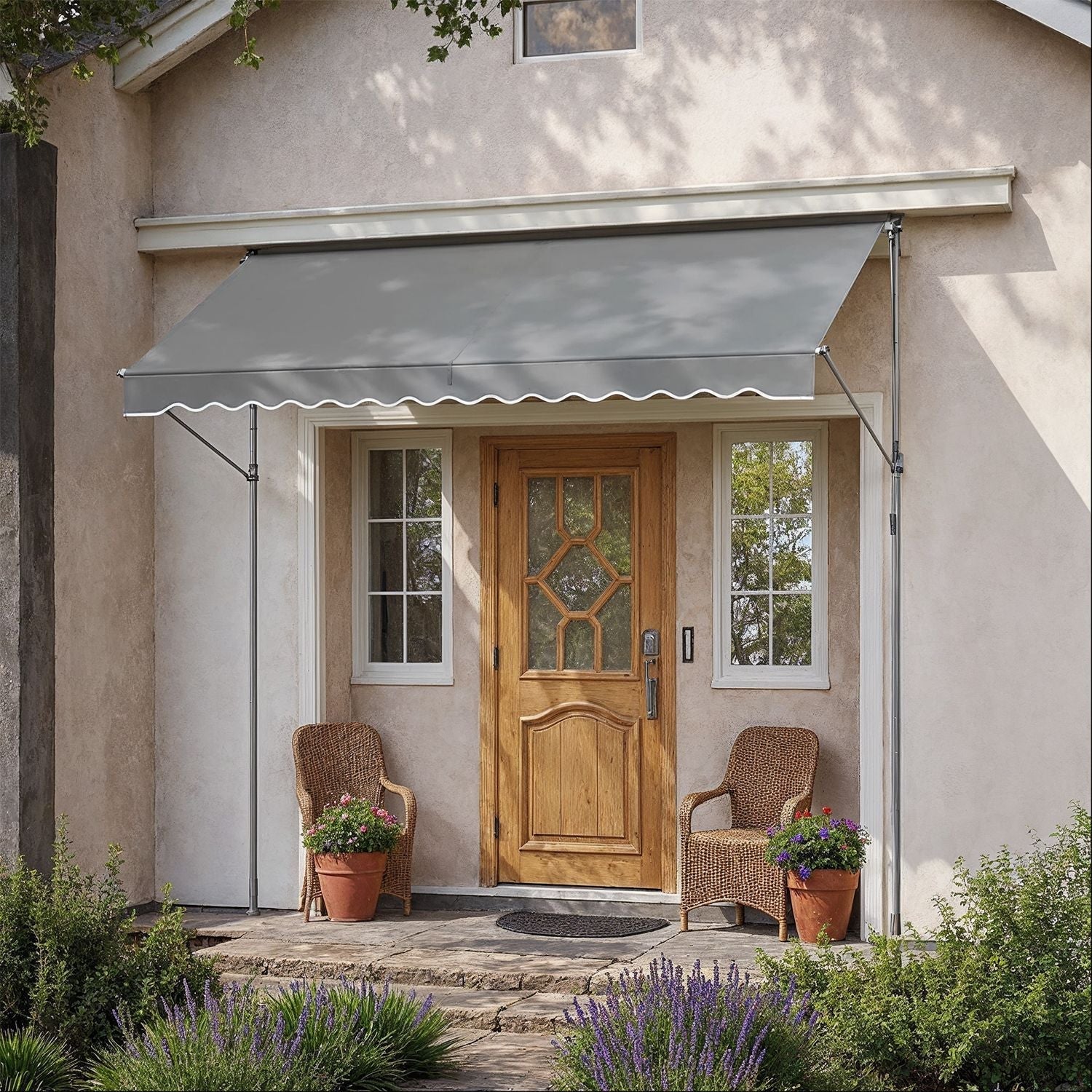 Retractable Awning - Fabric - Grey - Manual and Height-Adjustable with Crank