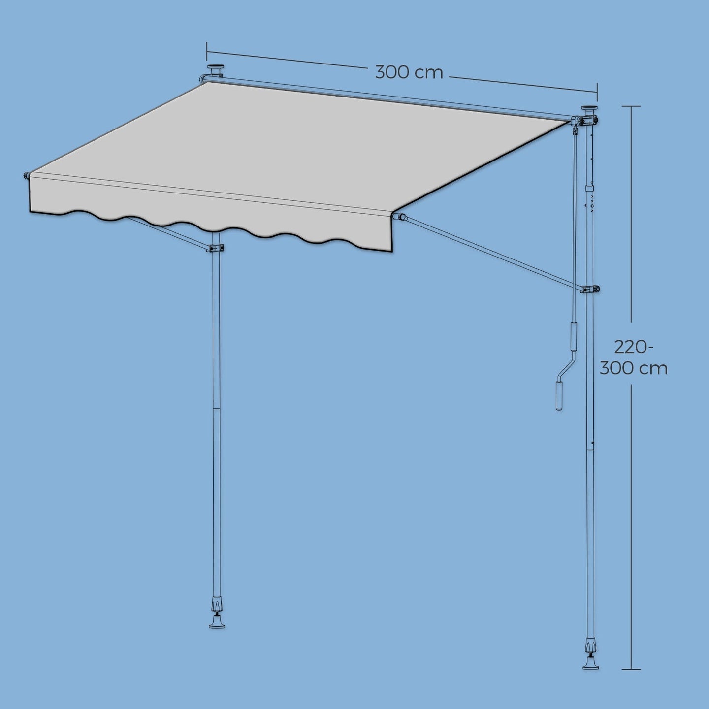 Retractable Awning - Fabric - Grey - Manual and Height-Adjustable with Crank