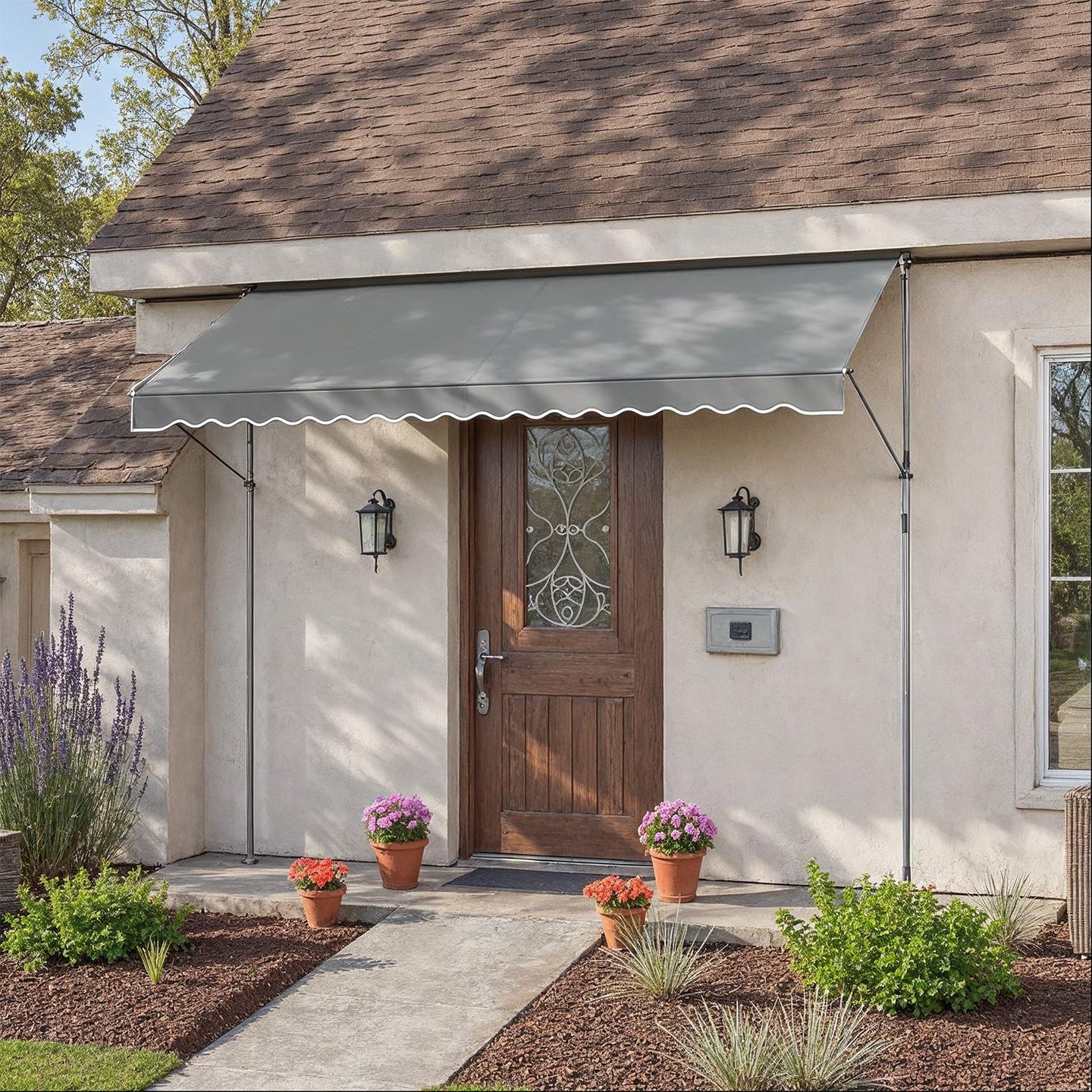 Retractable Awning - Fabric - Grey - Manual and Height-Adjustable with Crank