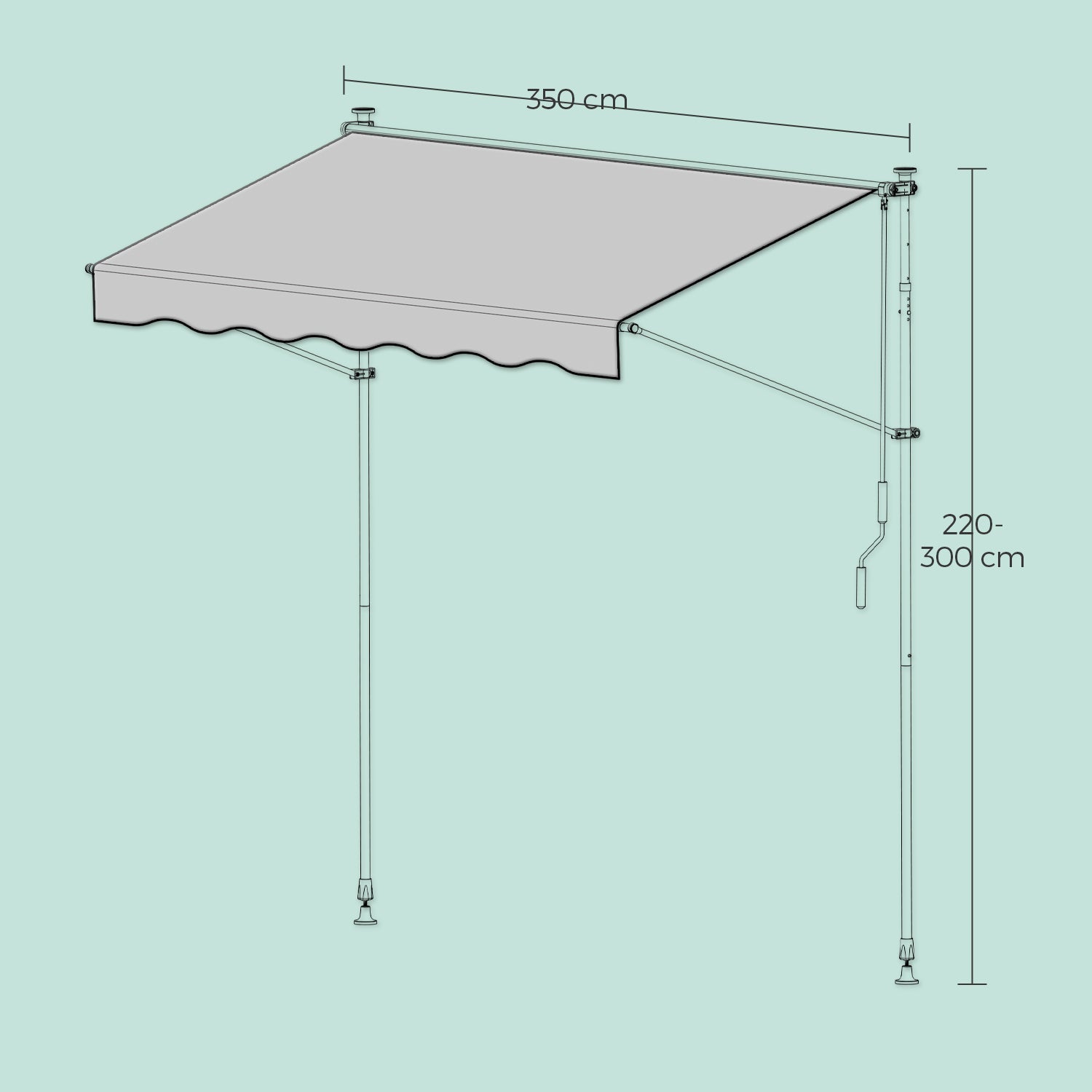 Retractable Awning - Fabric - Grey - Manual and Height-Adjustable with Crank