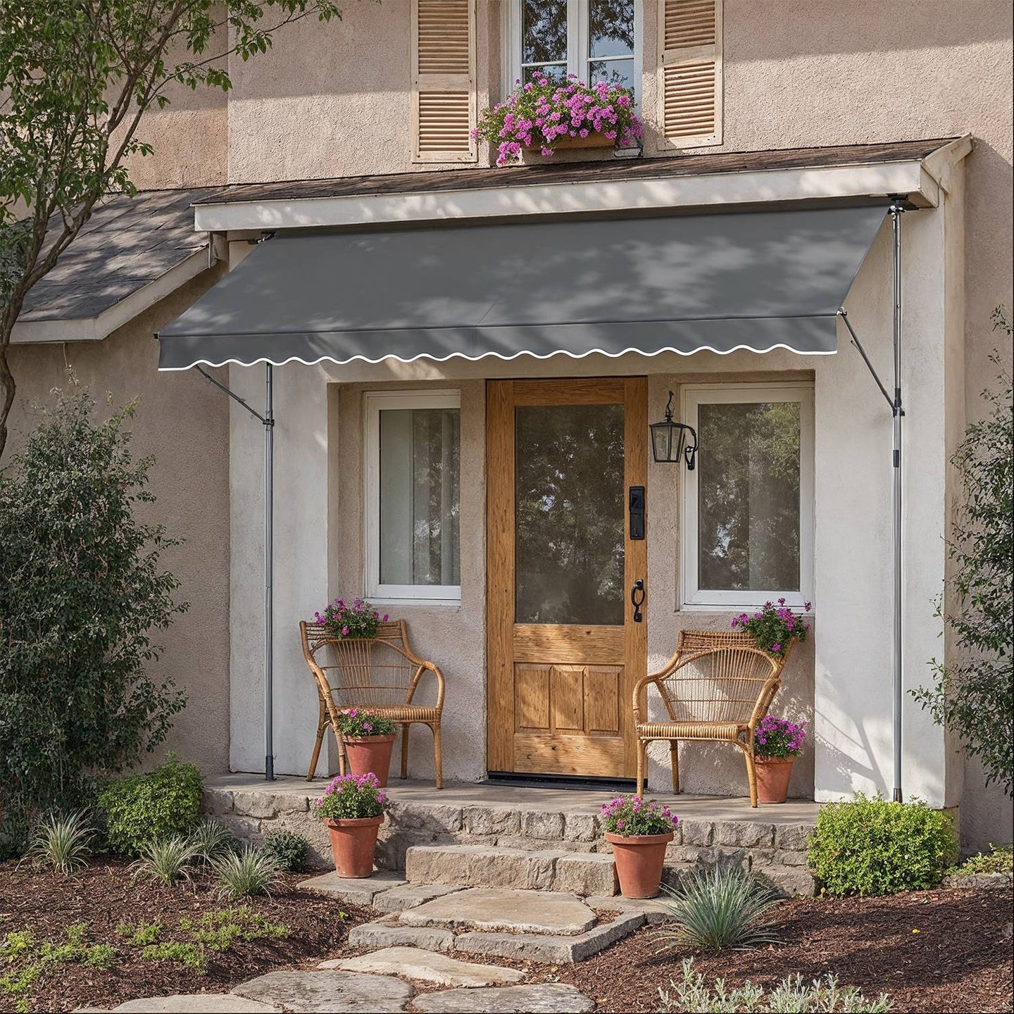 Retractable Awning - Fabric - Grey - Manual and Height-Adjustable with Crank