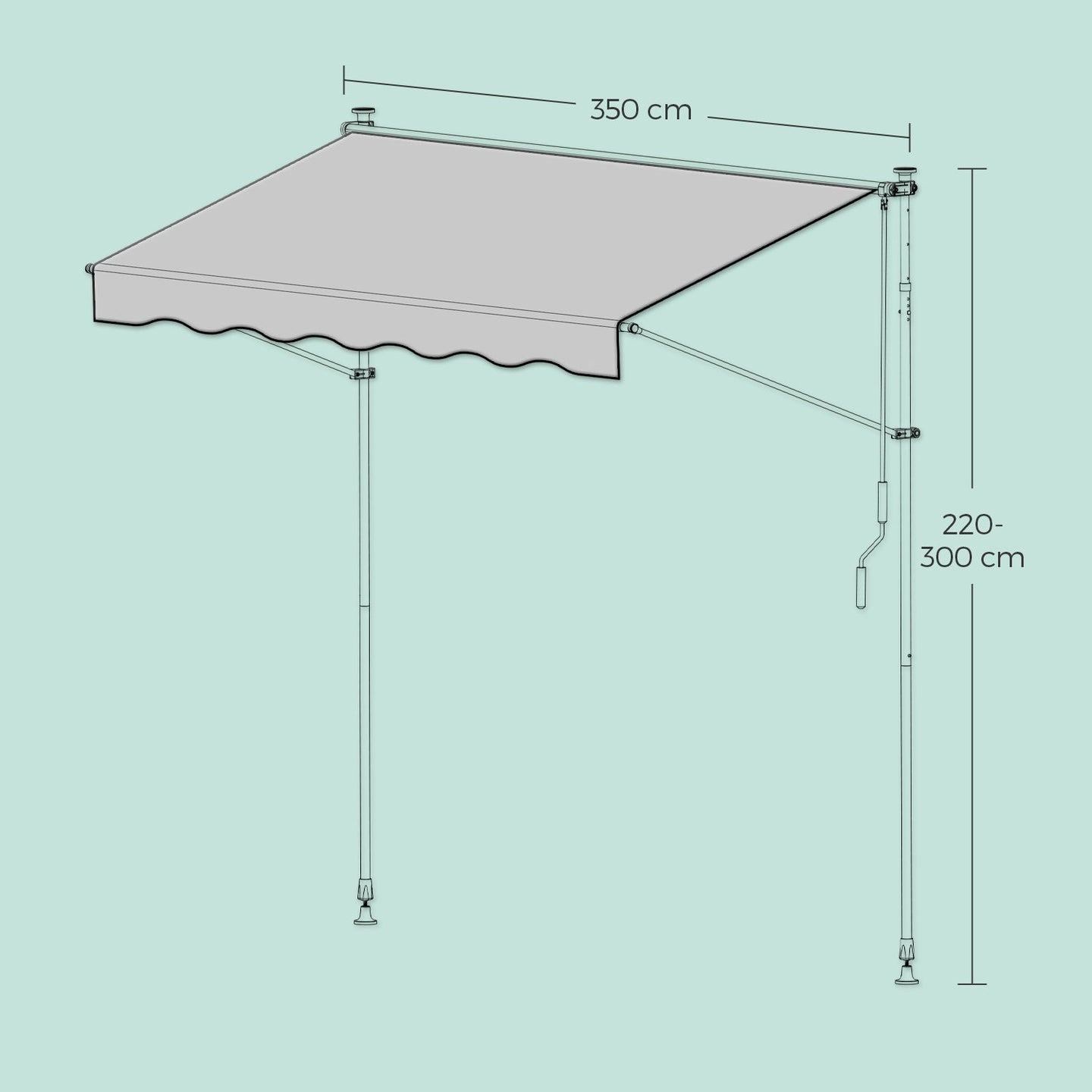 Retractable Awning - Fabric - Grey - Manual and Height-Adjustable with Crank