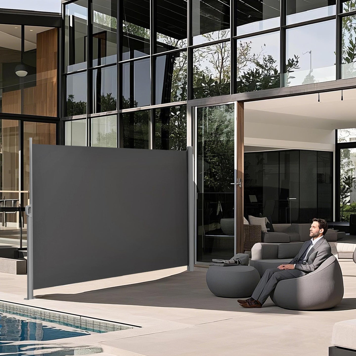 Extendable Side Shade - Steel - Anthracite Grey - Privacy Screen and Sun Protection for Patio