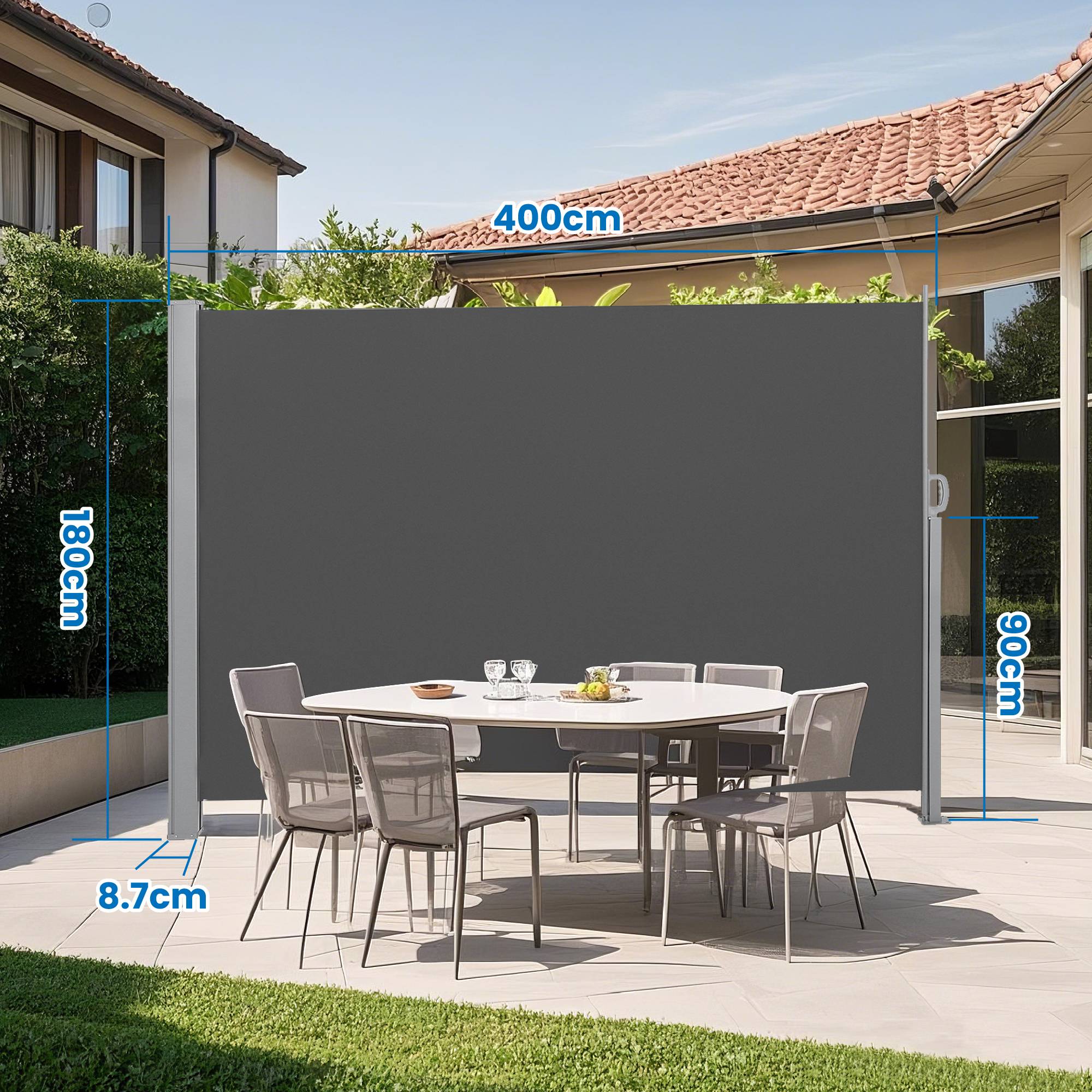 Extendable Side Shade - Steel - Anthracite Grey - Privacy Screen and Sun Protection for Patio