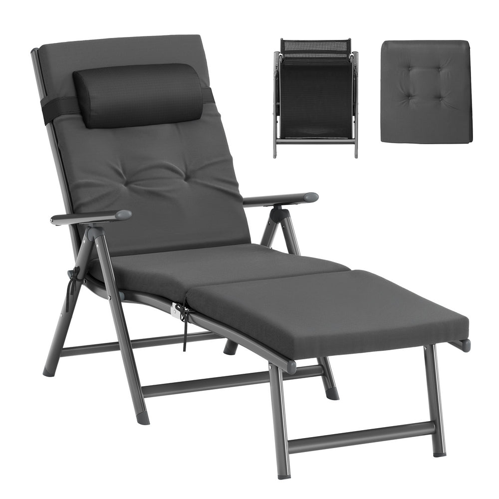Foldable Sun Lounger - Synthetic Fabric and Aluminium - Slate Grey