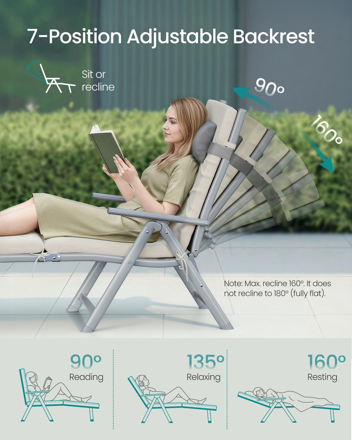 Foldable Sun Lounger - Synthetic Fabric and Aluminium - Sand Beige