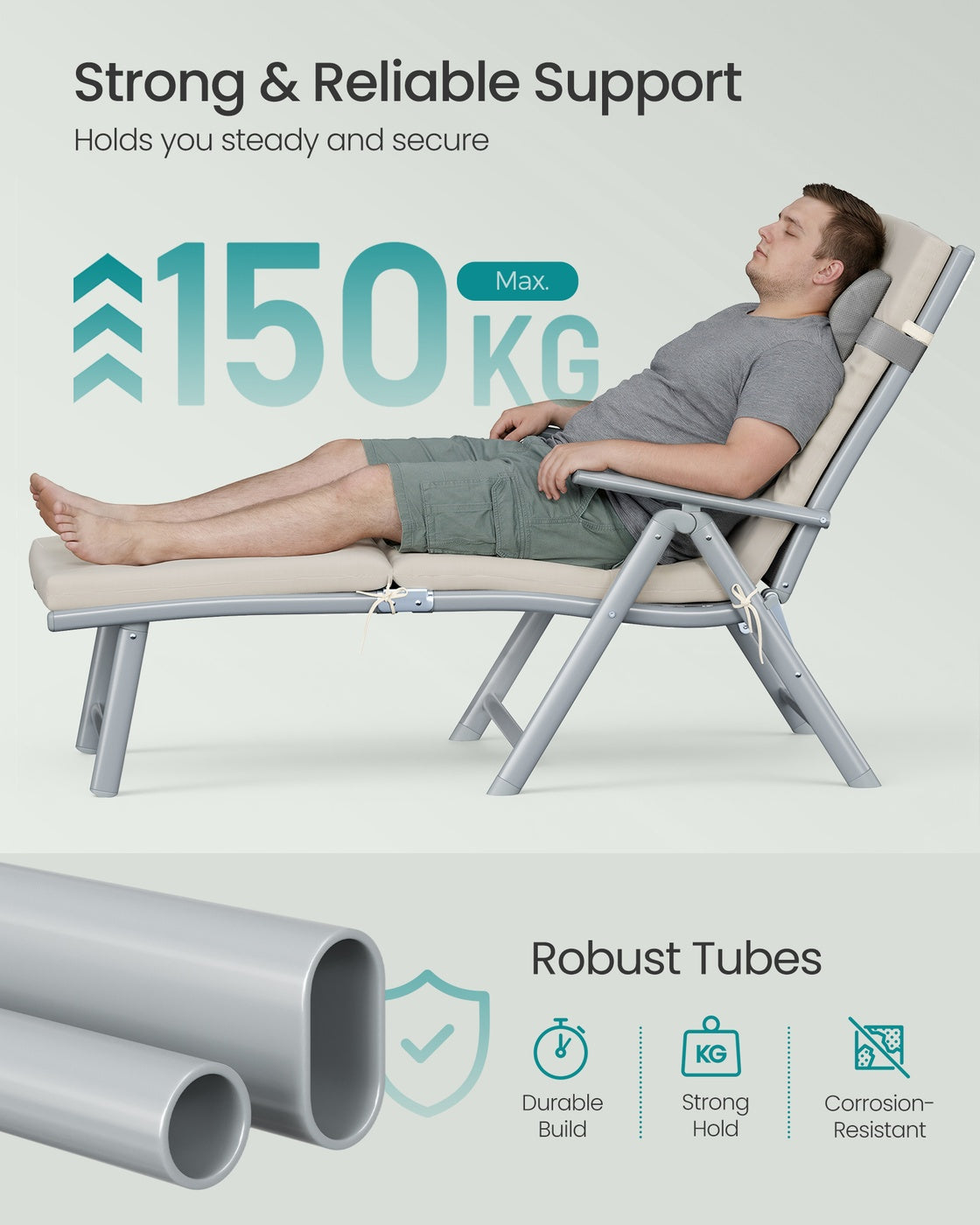 Foldable Sun Lounger - Synthetic Fabric and Aluminium - Sand Beige