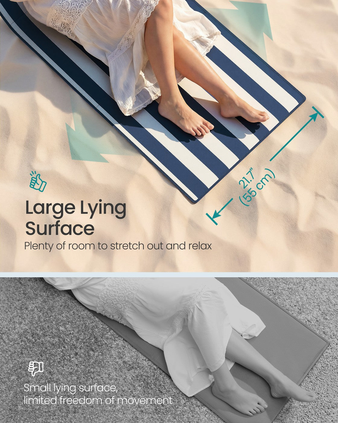 Set of 2 Folding Beach Sunloungers - Steel Tube and Oxford Fabric - Midnight Blue and Cloud White