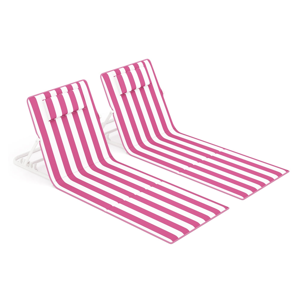 Folding Beach Sunloungers - Fabric - Lake Blue - Set of 2 with Reclining Backrest and Portable Design