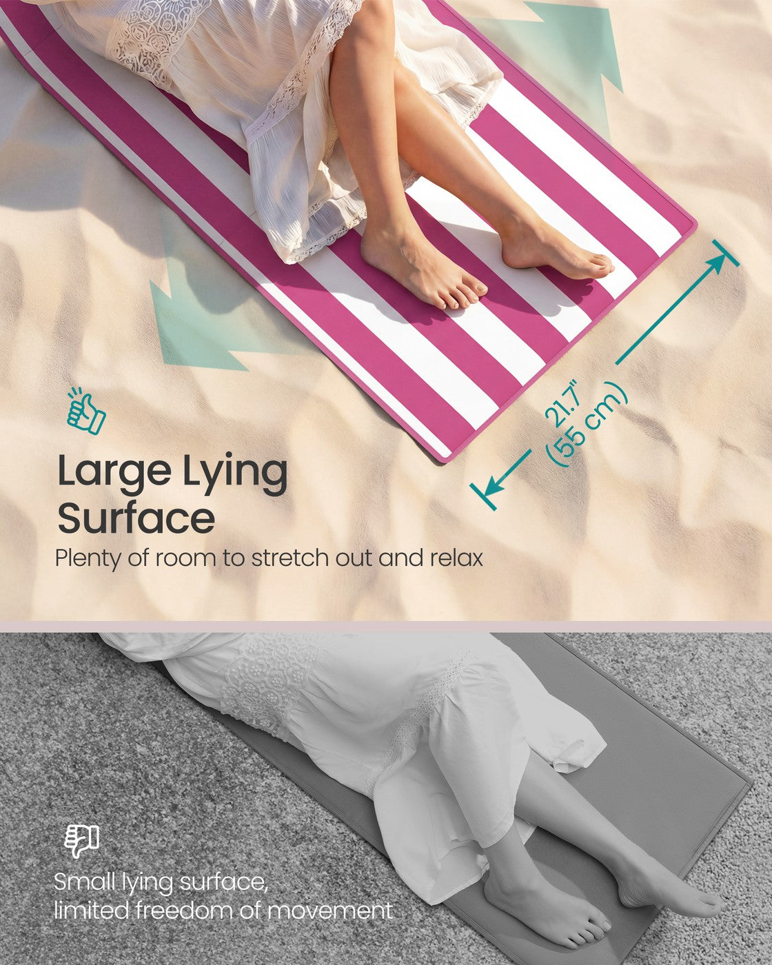 Set of 2 Folding Beach Sunloungers - Steel Tube and Oxford Fabric - Strawberry Red and Cloud White