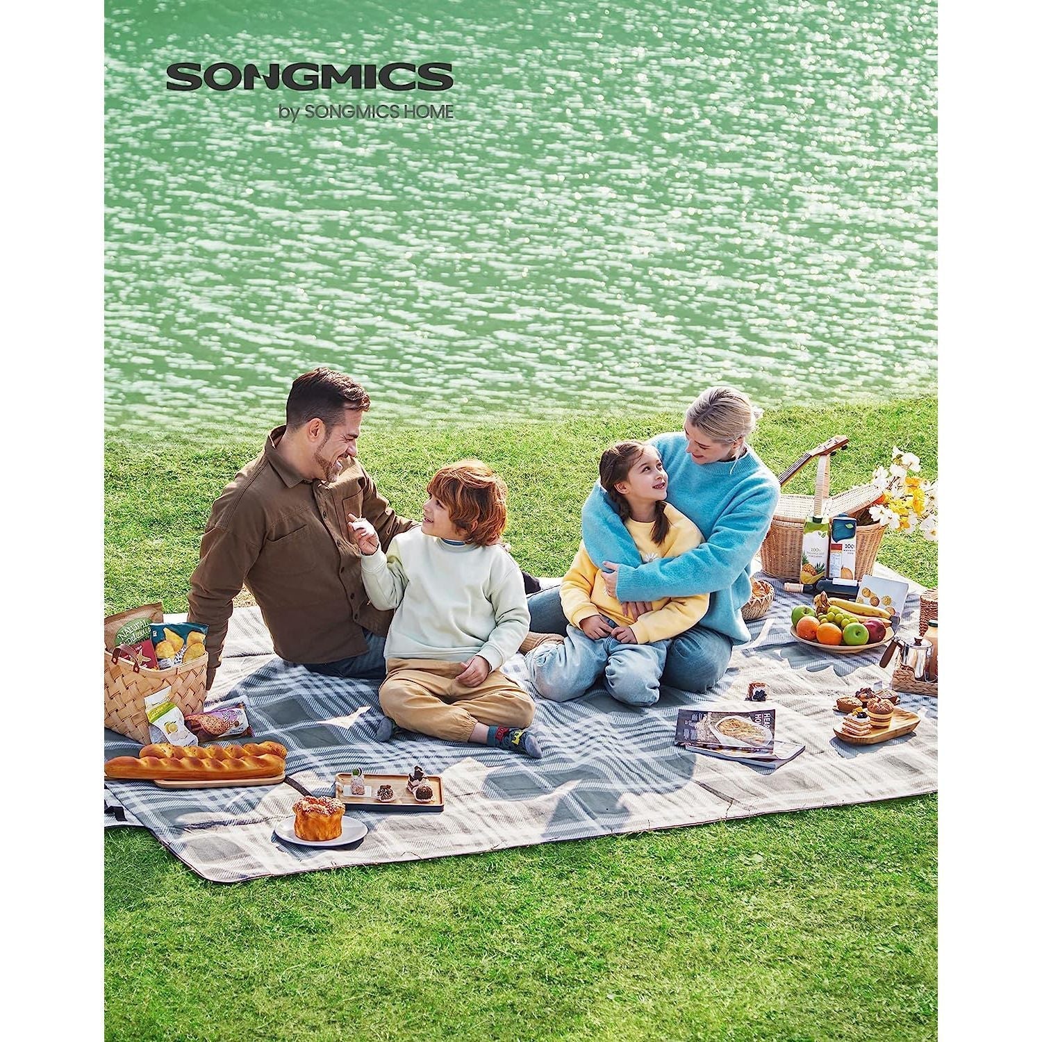 Picnic Blanket - Fabric - Grey and White - Extra Large 300 x 200 cm