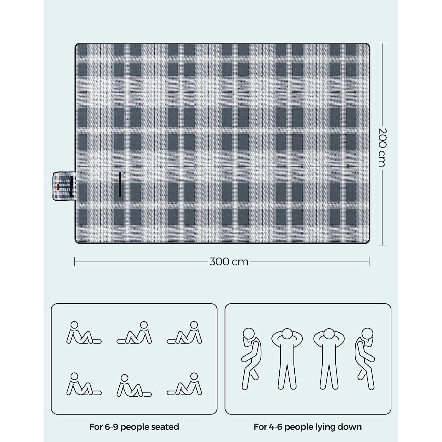Picnic Blanket - Fabric - Grey and White - Extra Large 300 x 200 cm