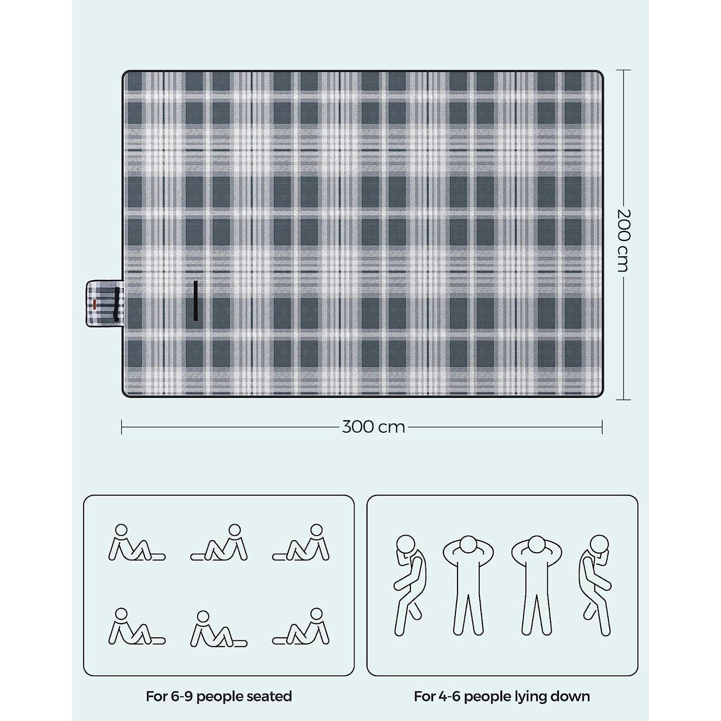 Picnic Blanket - Fabric - Grey and White - Extra Large 300 x 200 cm